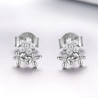925 Sterling Silver Earrings with CZ in Pavé Setting, 0.6*0.7cm for Women