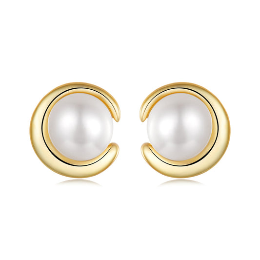 Boucles d'oreilles en argent sterling 925 plaqué or avec perles d'eau douce