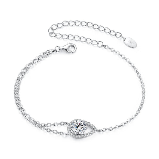 Bracelet en argent sterling 925 et moissanite avec pavé 15+6cm pour femme
