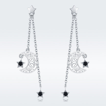 925 Sterling Silver Earrings with Plated Platinum and CZ - 4.4 x 1.0 cm for Women