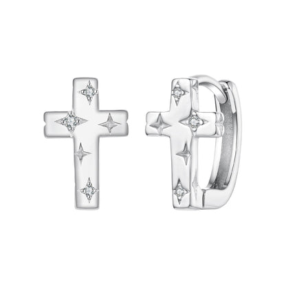925 Sterling Silver Hoop Earrings with Pavé Setting CZ, 1.3x0.8cm, for Women