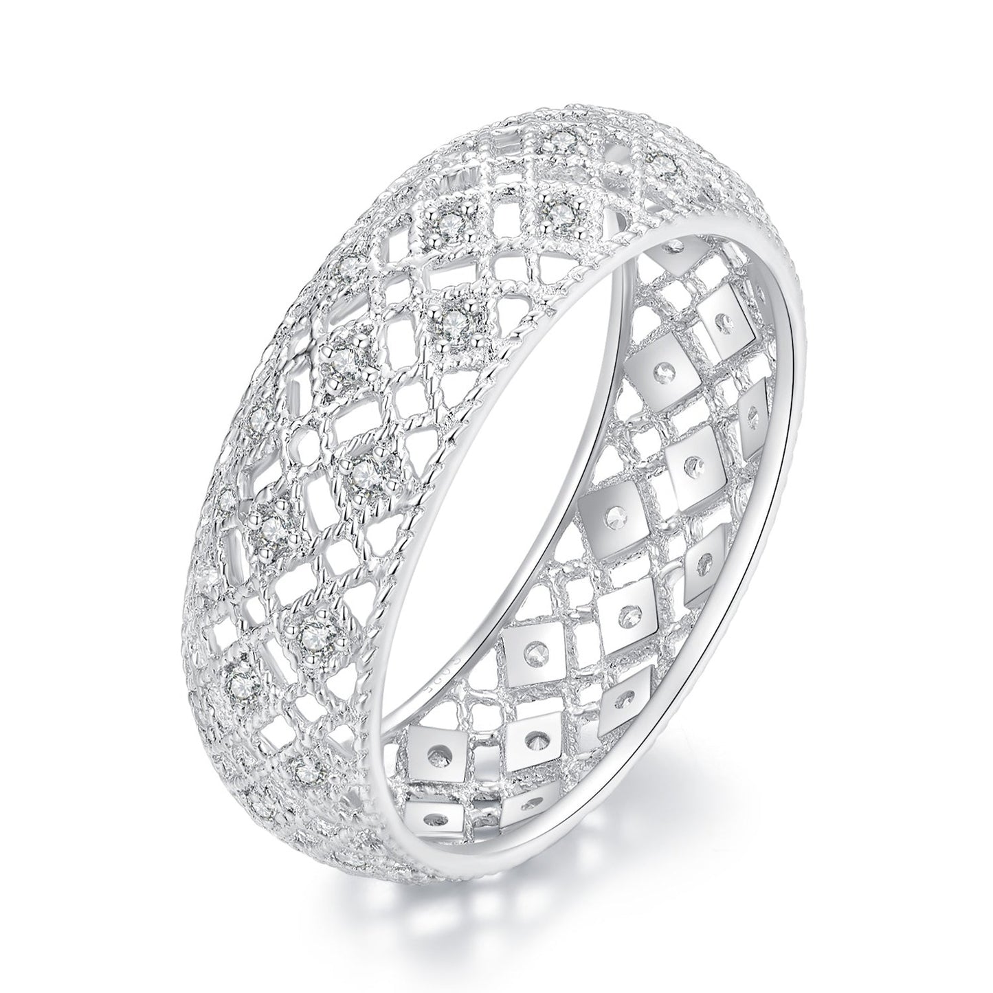 925 Sterling Silver & Platinum Plated Pavé CZ Ring Size 6 for Women