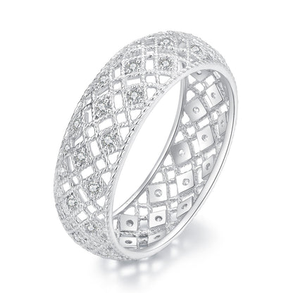 925 Sterling Silver & Platinum Plated Pavé CZ Ring Size 6 for Women