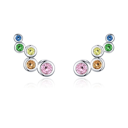 925 Sterling Silver Earrings with Pavé Setting CZ, 0.5x1.2 cm for Women
