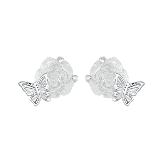 925 Sterling Silver White Gold Plated Resin Earrings 8x10mm for Women