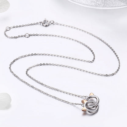 925 Sterling Silver Necklace, Length 38-45cm, Pendant 1.2*1cm, for Women