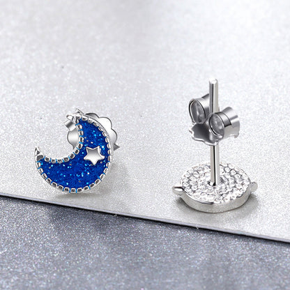 925 Sterling Silver Earrings for Women - Enamel Moon and Sun Design, 0.7x0.6cm, 0.6x0.8cm