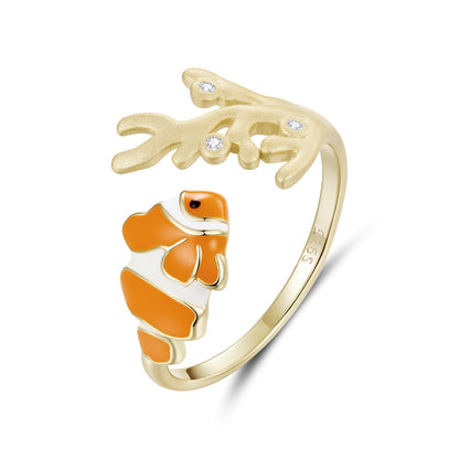 925 Sterling Silver Enamel Gold-Plated Ring for Women