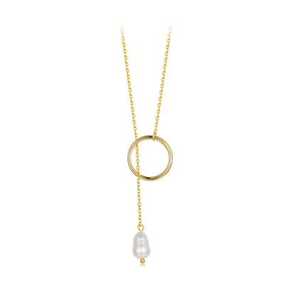 925 Sterling Silver Necklace with Gold Plated Freshwater Pearl - 60cm Length