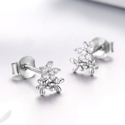 925 Sterling Silver Earrings with CZ in Pavé Setting, 0.6*0.7cm for Women