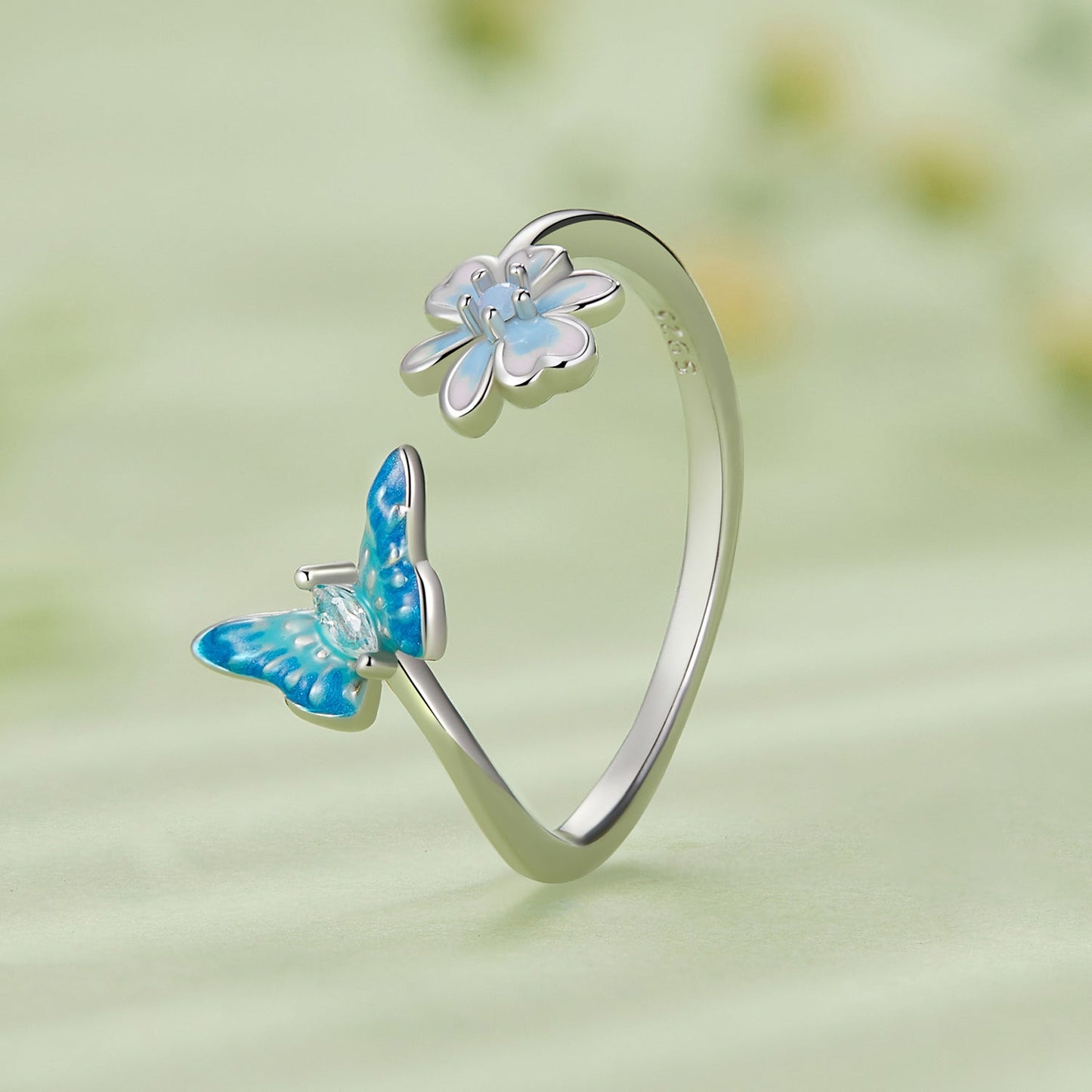925 Sterling Silver Opal Nanometer Stone Plated Platinum Ring