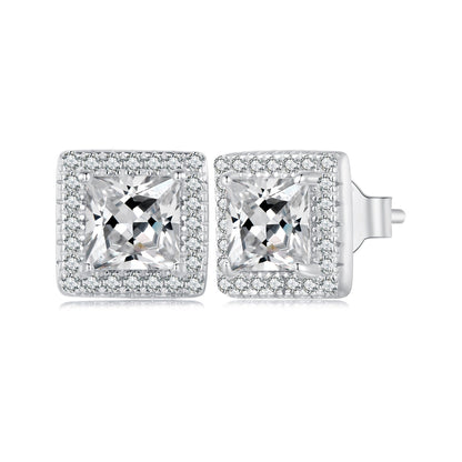 925 Sterling Silver Earrings with Pavé Setting CZ and Platinum Plating.