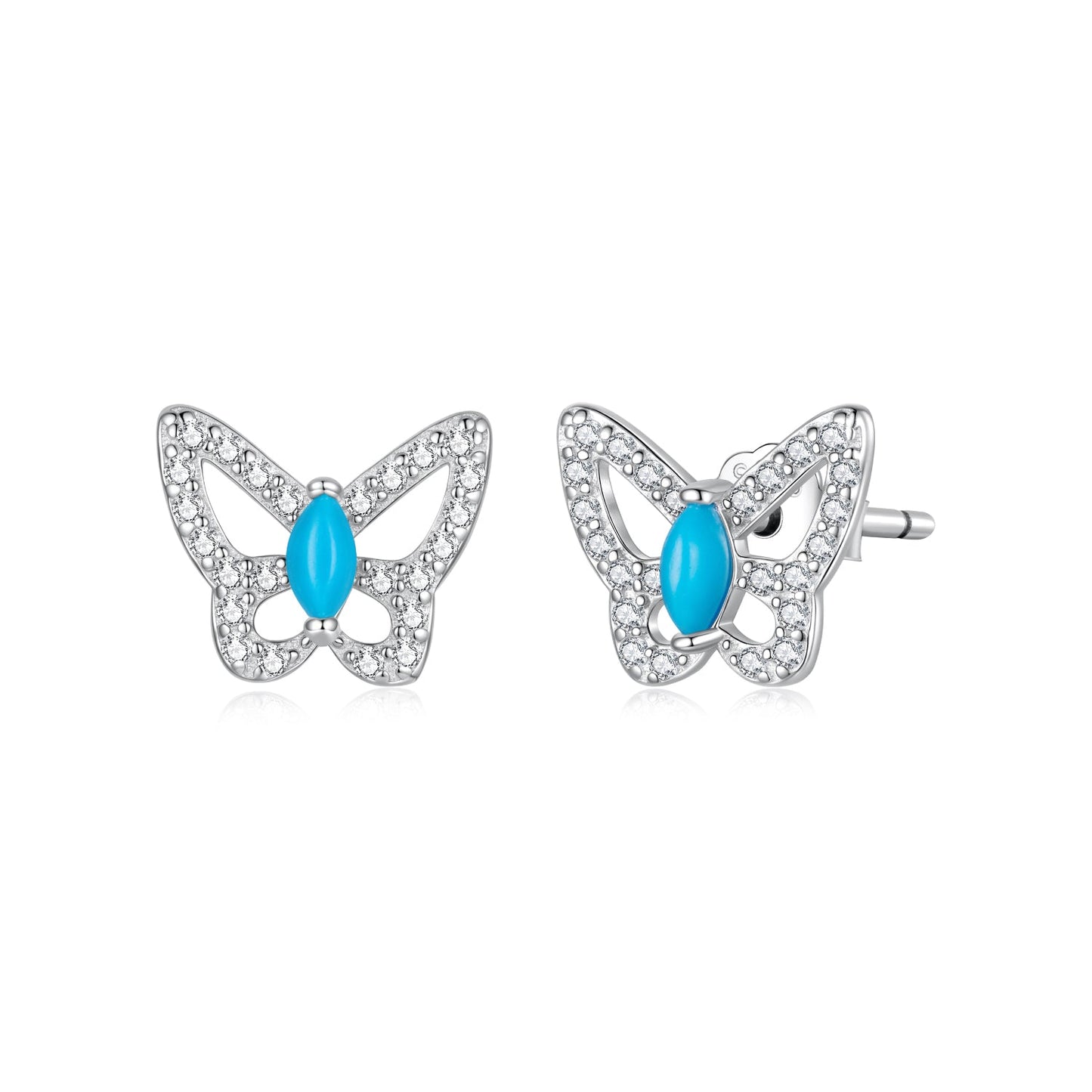 925 Sterling Silver White Gold Plated Earrings with Synthetic Turquoise and CZ