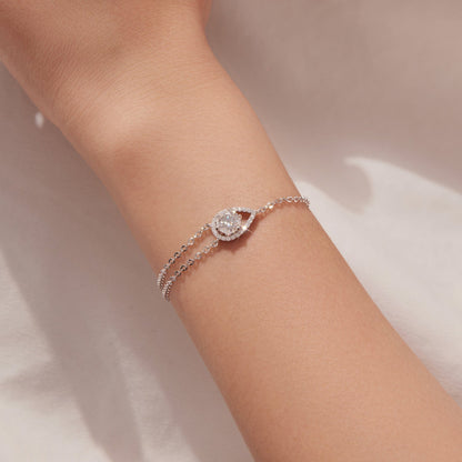 925 Sterling Silver Moissanite Bracelet with Pavé Setting 15+6cm for Women