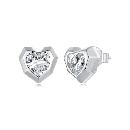 925 Sterling Silver Earrings with Pavé Setting CZ in White Gold, 0.8 x 0.9 cm