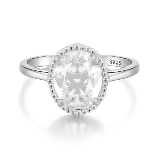 925 Sterling Silver Pavé Setting CZ White Gold Plated Ring with Transparent Glass for Women