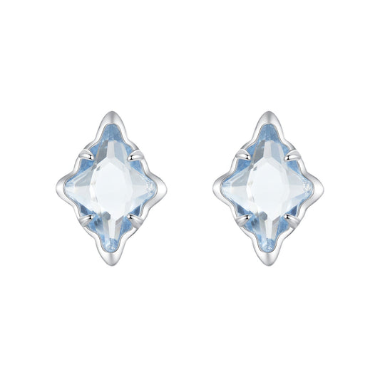 Boucles d'oreilles en argent sterling 925 avec verre transparent et placage en or blanc