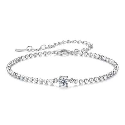 925 Sterling Silver Moissanite Bracelet 15+6cm with White Gold Plating for Women