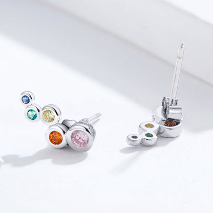 925 Sterling Silver Earrings with Pavé Setting CZ, 0.5x1.2 cm for Women