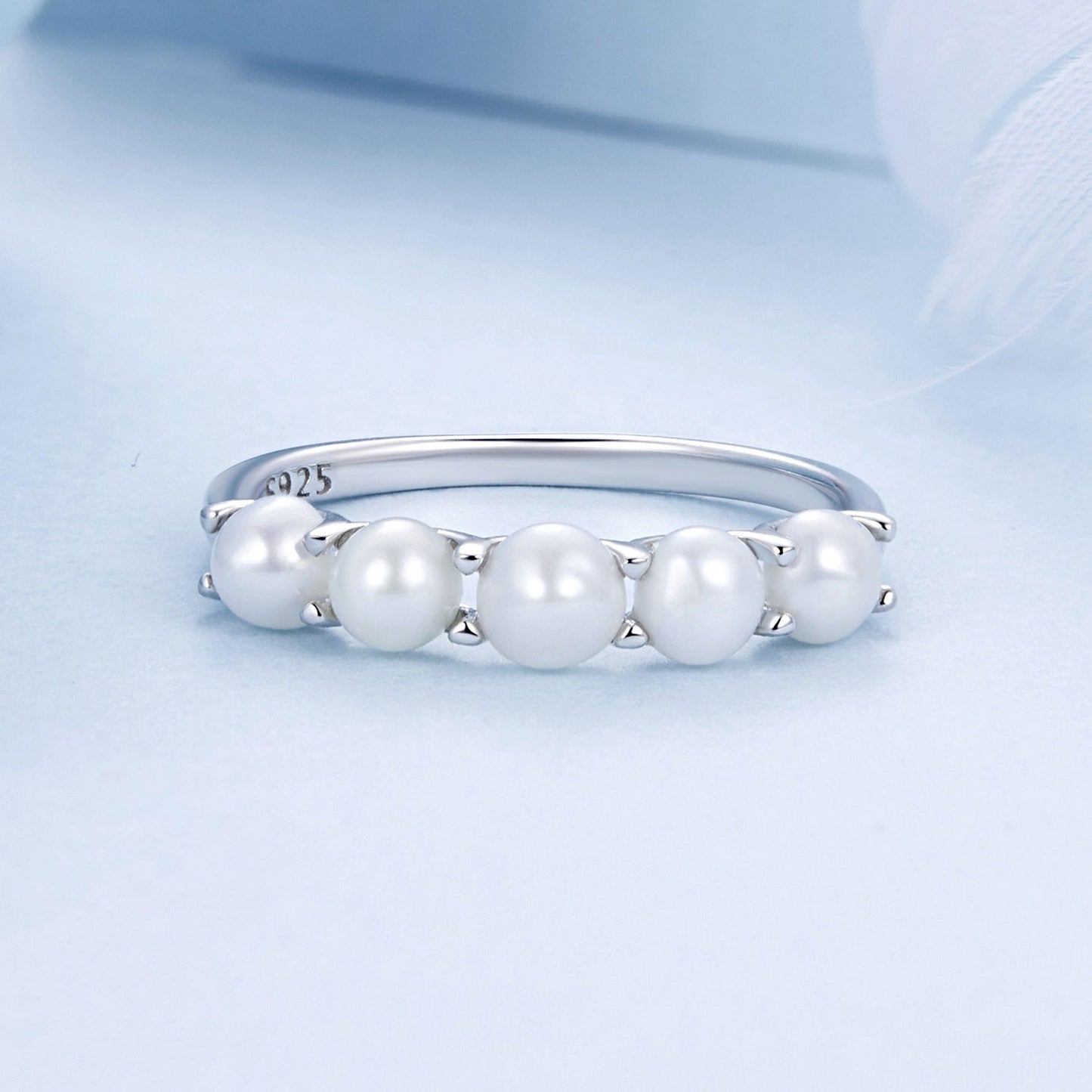 925 Sterling Silver Natural Pearl Platinum Plated Ring Size 6.0 for Women