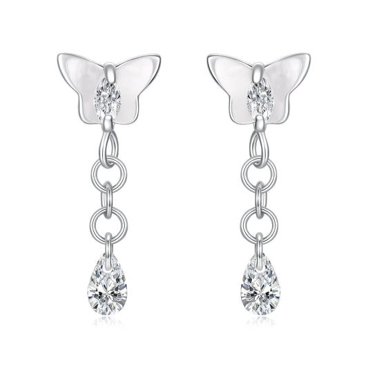 Boucles d'oreilles 925 Argent Sterling et Laiton Plaqué Or Blanc, 2.0x0.8cm pour Femme