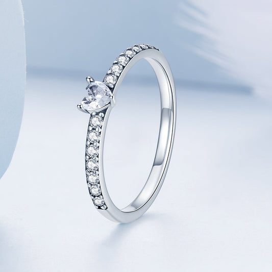 925 Sterling Silver Oxidized Ring with Pavé Setting CZ, Size 6 for Women