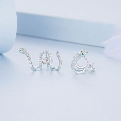 925 Sterling Silver Earrings with Plated Platinum and Pavé Setting CZ, 1.5x2.2cm for Women
