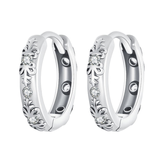 925 Sterling Silver Earrings with Oxidized Finish and Pavé Setting CZ for Women