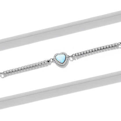 925 Sterling Silver Adjustable Bracelet with Translucent Opal and CZ for Women