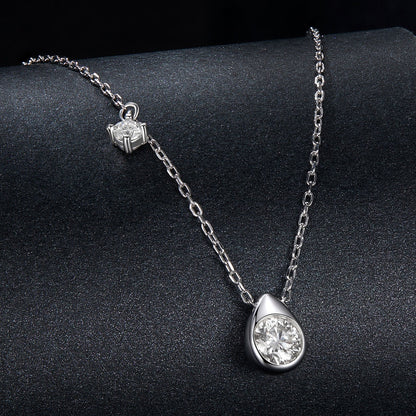 925 Sterling Silver + Moissanite Adjustable Necklace for Women - White Gold 0.5ct & 0.1ct