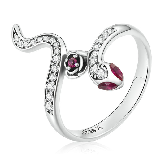 925 Sterling Silver Oxidized Snake Ring with Pavé Setting CZ for Women - Size 7.0