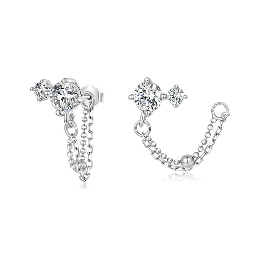Boucles d'oreilles en argent sterling 925 plaqué or blanc avec zircones cubiques serties pavé, 1,5 cm pour femme