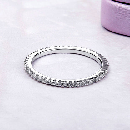 925 Sterling Silver Platinum Plated CZ Pavé Setting Ring Size 5.0 for Women
