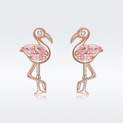 925 Sterling Silver 1.5x0.7cm Plated Rose Gold CZ Earrings for Women