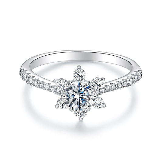 Bague en argent sterling 925 avec pavé de moissanite et oxydes de zirconium – Taille 6