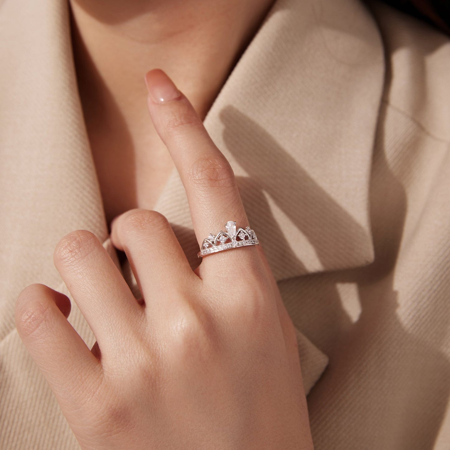 925 Sterling Silver Pavé Setting CZ White Gold Plated Ring Size 6 for Women
