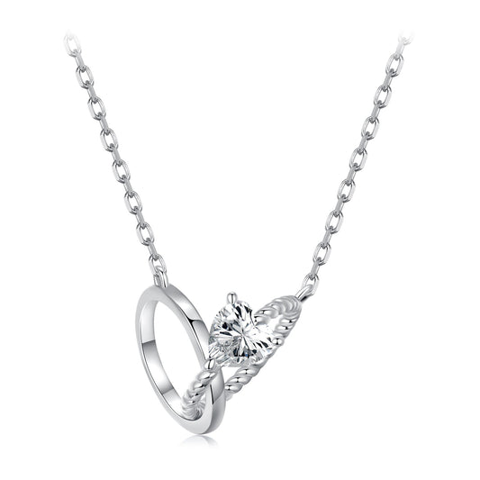 925 Sterling Silver White Gold Plated 40+5cm Necklace with Pavé CZ for Women