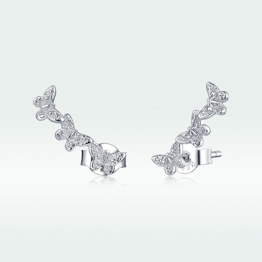 925 Sterling Silver Earrings - 1.4x0.5 cm - Platinum Plated for Women