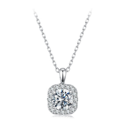 925 Sterling Silver Moissanite 1.4x1.0cm White Gold Plated Necklace 40+5cm for Women
