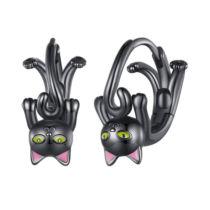 925 Sterling Silver Enamel Black Gold Earrings for Women