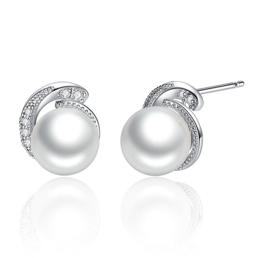 925 Sterling Silver Pavé Setting Earrings with Quality Shell Pearl