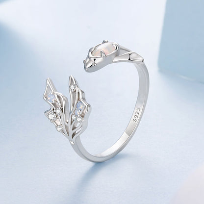 925 Sterling Silver White Gold Plated Nano Opal Ring with CZ for Women