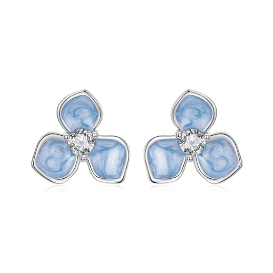 925 Sterling Silver Enamel White Gold Plated CZ Earrings