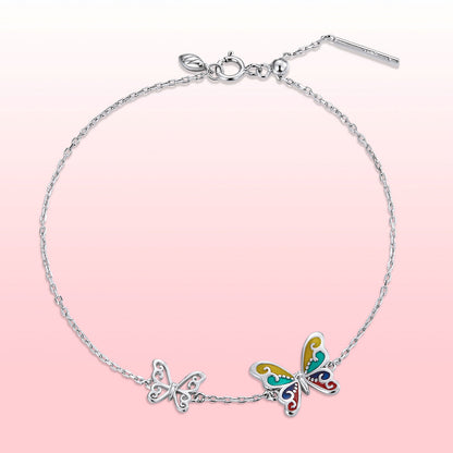 925 Sterling Silver Adjustable Butterfly Enamel Bracelet for Women