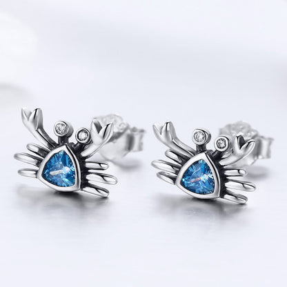 925 Sterling Silver Oxidized CZ Earrings 0.7cm x 1cm for Women