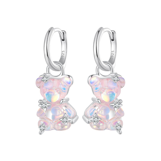 925 Sterling Silver Earrings with Pavé Setting CZ and Resin - 2.8 x 1.1 cm - Women's Fashion