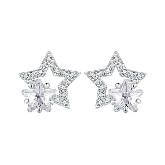 925 Sterling Silver Earrings 9x9mm with Pavé Setting CZ for Women