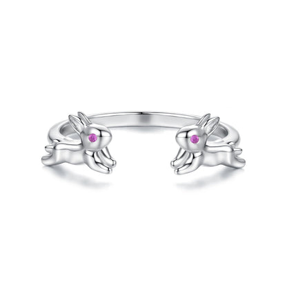925 Sterling Silver Rabbit Ring with Pavé Setting CZ in White Gold for Women