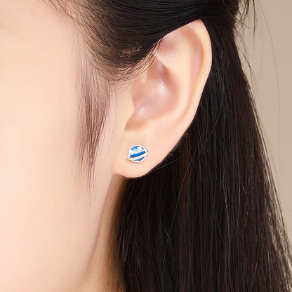 925 Sterling Silver Earrings for Women - Enamel Moon and Sun Design, 0.7x0.6cm, 0.6x0.8cm