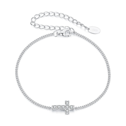 925 Sterling Silver Moissanite Bracelet 15+6cm, Plated White Gold, for Women